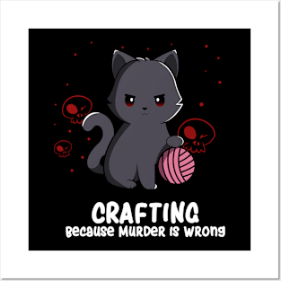 Crafting Dark Humor Knitting Sarcasm Cute Cat Yarn Posters and Art